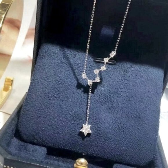 Dazzling 925 Silver Diamond Star Drop Necklace - Picture 1 of 3